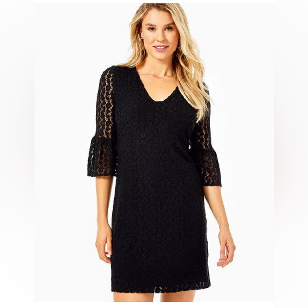 NWOT Lilly Pulitzer Jaclene Ruffle Dress In Onyx Leopard Knit Lace